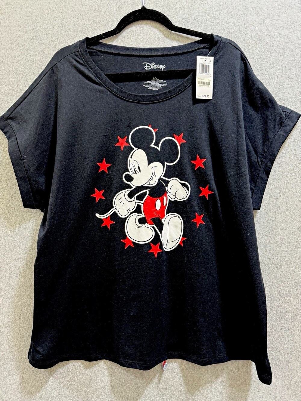 Disney Mickey Mouse Women’s 1X Black Red Star Graphic Dolman Sleeve Tee NWT
